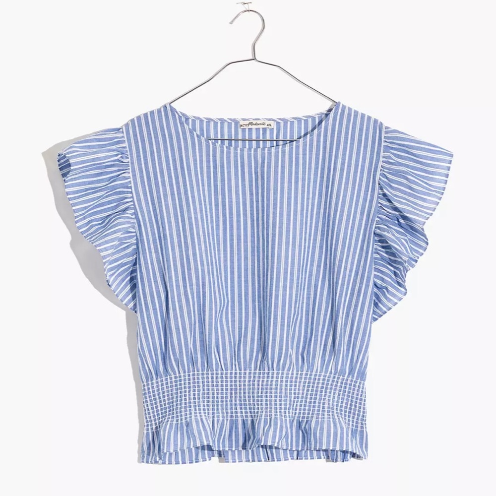 Madewell Flutter-Sleeve Smocked Top in Stripe - Picture 5 of 9